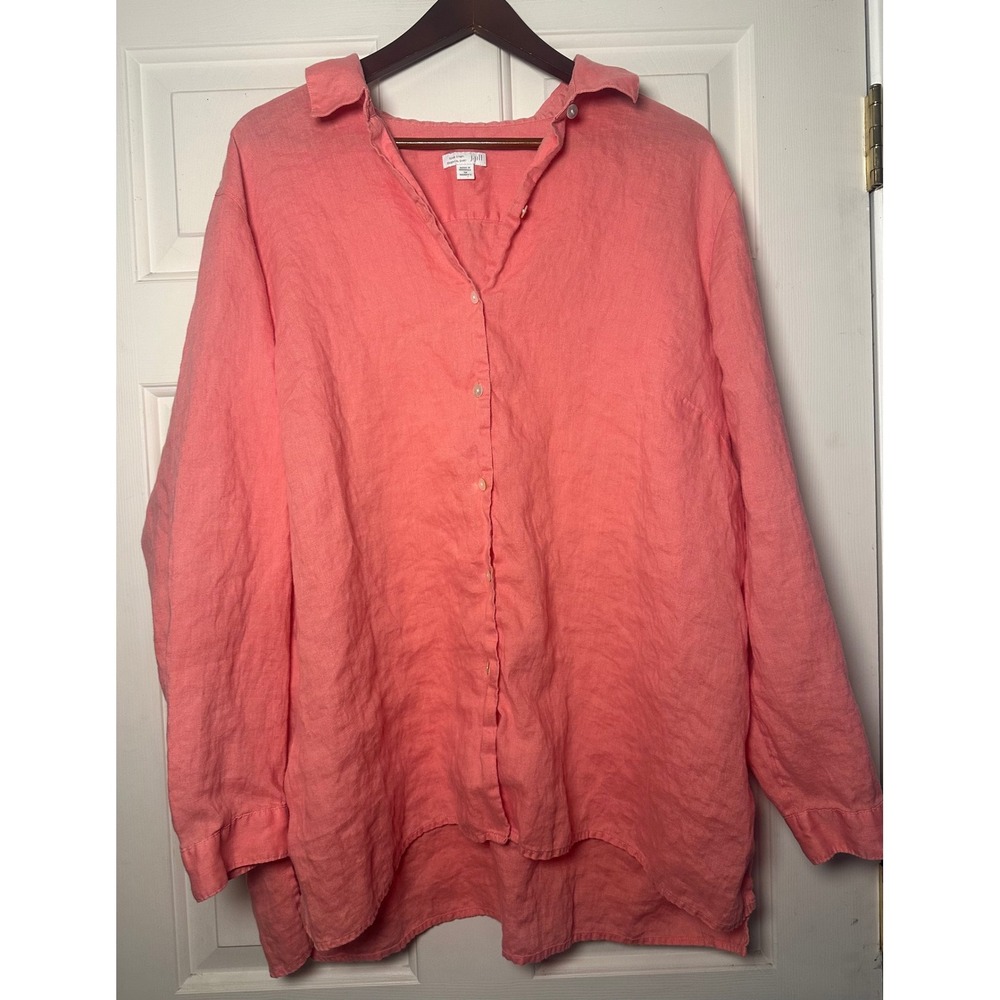 J Jill Linen Essential Shirt Coral Button Down‎ Long Sleeve Women's 3X